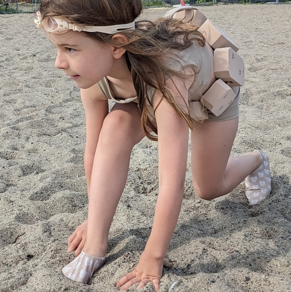 Slipstop Kids Pool Shoes/ Beach slip-ons, Caramel + White Rainbows Water shoe - Picture 1 of 9